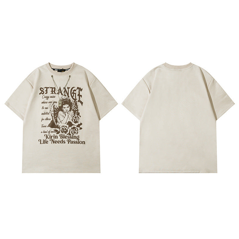 Men's T Shirt Fashion Brand Printing Suede Short-Sleeved T-shirt Men's and Women's Hiphop