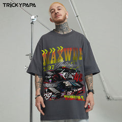 Men's T Shirt Retro Racing Short Sleeve Men's and Women's Hiphop Loose T-shirt