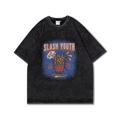 Men T Shirt Vintage Washed and Worn Casual Short Sleeve T-shirt