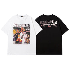 Men T Shirt Retro Hip Hop Printed Short-Sleeved T-shirt Men and Women Casual