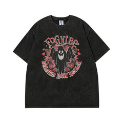 Men's T Shirt Ghost Print Short-Sleeved T-shirt Men's and Women's Retro Style Loose