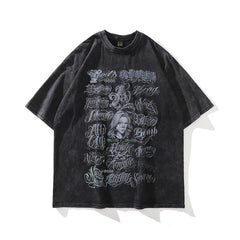 Men T Shirt T Yabi Style Dark Print Worn Looking Washed-out Short Sleeve T-shirt for Men and Women