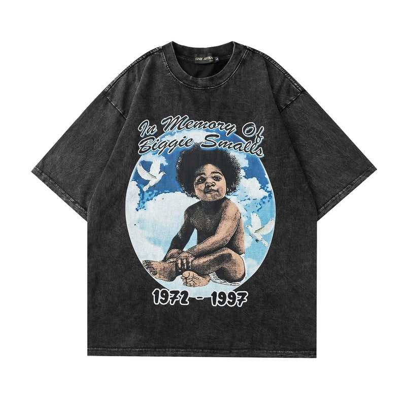Men T Shirt Washed Old Short-Sleeved T-shirt Men Loose Retro Couple
