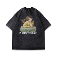 Men T Shirt Cartoon Printed Distressed Short-Sleeved T-shirt for Men and Women