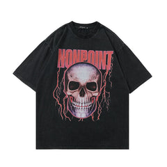 Men T Shirt Tkpa Dark High Street Punk Skull Print Worn Looking Washed-out Short Sleeve T-shirt Men's and Women's Ins Hip-Hop Street Top