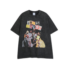 Men T Shirt Hip Hop Vintage Print Short Sleeves T-shirt Men and Women Loose