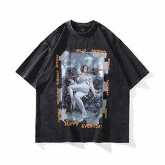 Men T Shirt Portrait Short Sleeve T-shirt Male and Female Trendy Brand Loose Retro Street