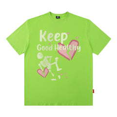 Men T Shirt Vintage Skull Heart Printing Pattern Short Sleeve