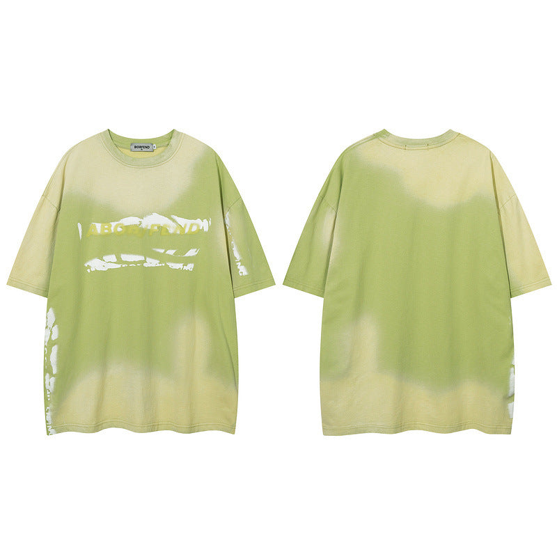 Men T Shirt Washed and Worn Short-Sleeved T-shirt Men and Women Street National Fashion Brand