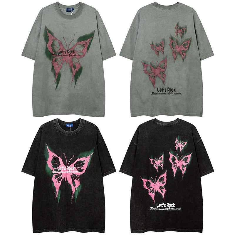 Men T Shirt Vintage Heart Graffiti Fashion Brand Half Sleeve T-shirt Men and Women