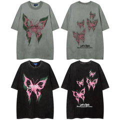 Men T Shirt Hip Hop Vintage Print Short Sleeves T-shirt Men's Wash T-shirt