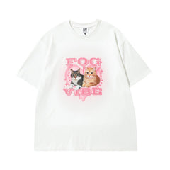 Men T Shirt Vintage Kitten Print Short Sleeve T-shirt Men and Women College Style Hip Hop