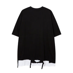 Men T Shirt Gothic Letter Color Contrast Patchwork Ripped Short Sleeve T-shirt for Men and Women