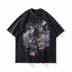 Men T Shirt Printed Short-Sleeved T-shirt Men's American Retro Top