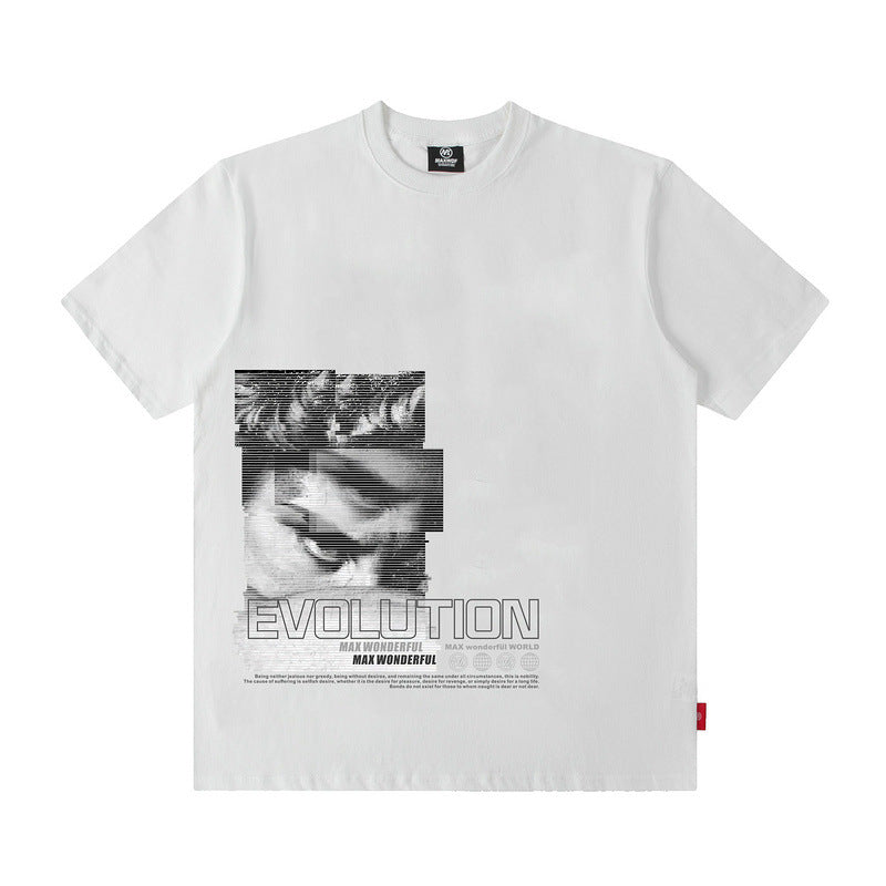 Men T Shirt Loose High Street Printed Short Sleeve T-shirt Men