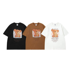 Men T Shirt Bear Printed Cotton Short-Sleeved T-shirt Baby Boy and Girl Summer Loose