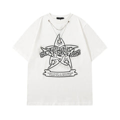 Men T Shirt Fashion Brand Five-Pointed Star Printed Necklace Short Sleeve T-shirt Men and Women