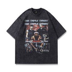 Men T Shirt Vintage Portrait Printing Distressed Short-Sleeved T-shirt Men's Loose