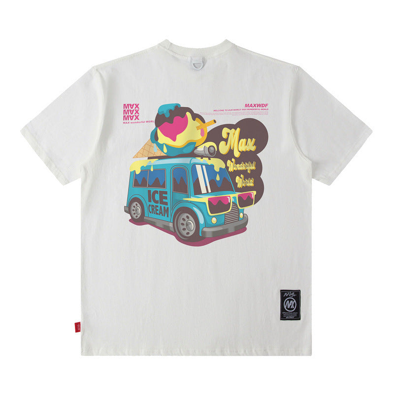 Men T Shirt Printed Short-Sleeved T-shirt Men Summer Menswear Loose-Fitting Casual round-Neck