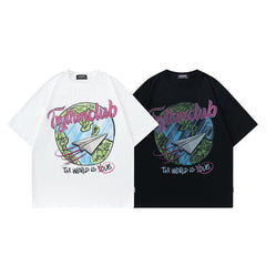 Men's T Shirt Printed Distressed Short-Sleeved T-shirt Men's and Women's Retro Loose