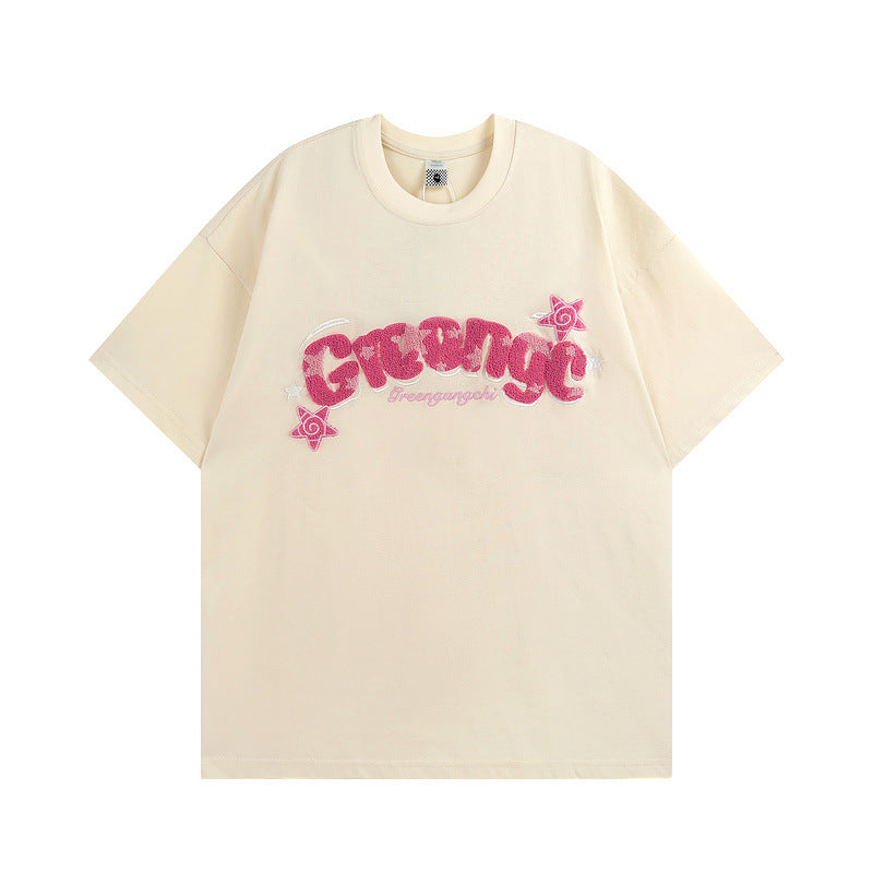 Men T Shirt Sweet Cool Embroidered Couple Casual All-Match Short-Sleeved T-shirt