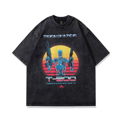 Men T Shirt Vintage Printed Washed and Worn round Neck Short Sleeve T-shirt for Men and Women