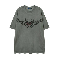 Men T Shirt Washed and Worn Short-Sleeved T-shirt Men's Retro