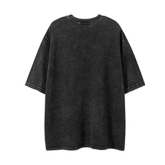 Men T Shirt Washed and Worn Vintage Print Short Sleeves T-shirt Men and Women