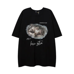 Men's T-shirt Spring and Summer Men's Kitten Printed Short-Sleeved T-shirt Men's and Women's Casual