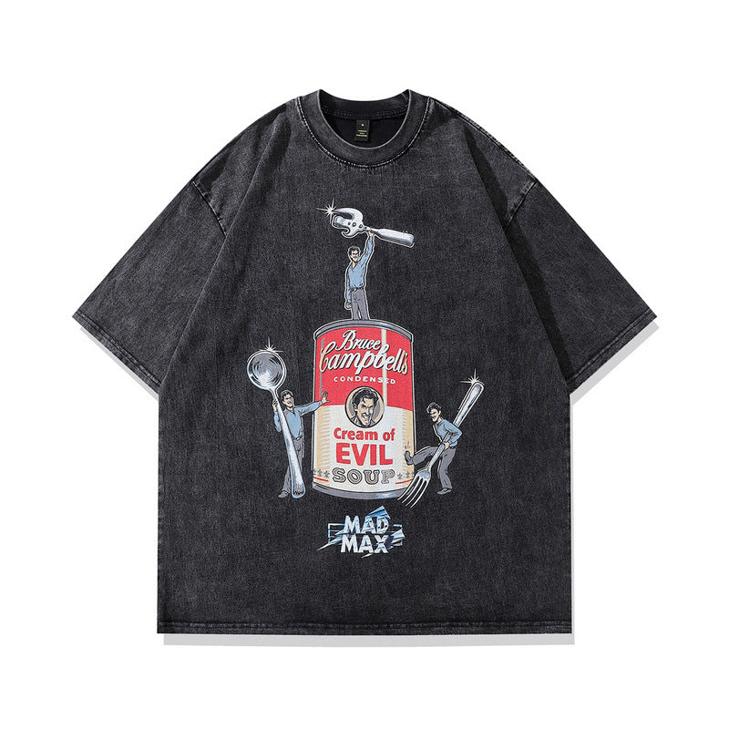 Men T Shirt Vintage Washed Old T-shirt Couple Loose Men and Women