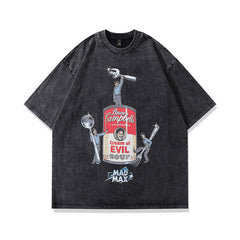 Men's T Shirt Printed Distressed round Neck Short Sleeve T-shirt Men's and Women's Retro Vibe