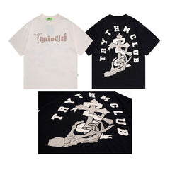 Men T Shirt Printed Short-Sleeved T-shirt Men and Women Couple Loose Retro Distressed