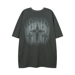 Men T Shirt Gothic Cross Graffiti Printing Short Sleeve T-shirt Men and Women Street Loose