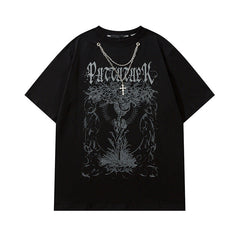 Men T Shirt Hip Hop Necklace Dark Short-Sleeved T-shirt Men and Women Loose Couple