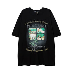 Men T Shirt Hip Hop Vintage Print Short Sleeves T-shirt Men and Women Casual