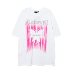 Men T Shirt Butterfly Graffiti Printing Short Sleeve T-shirt Couple T-shirt Men and Women
