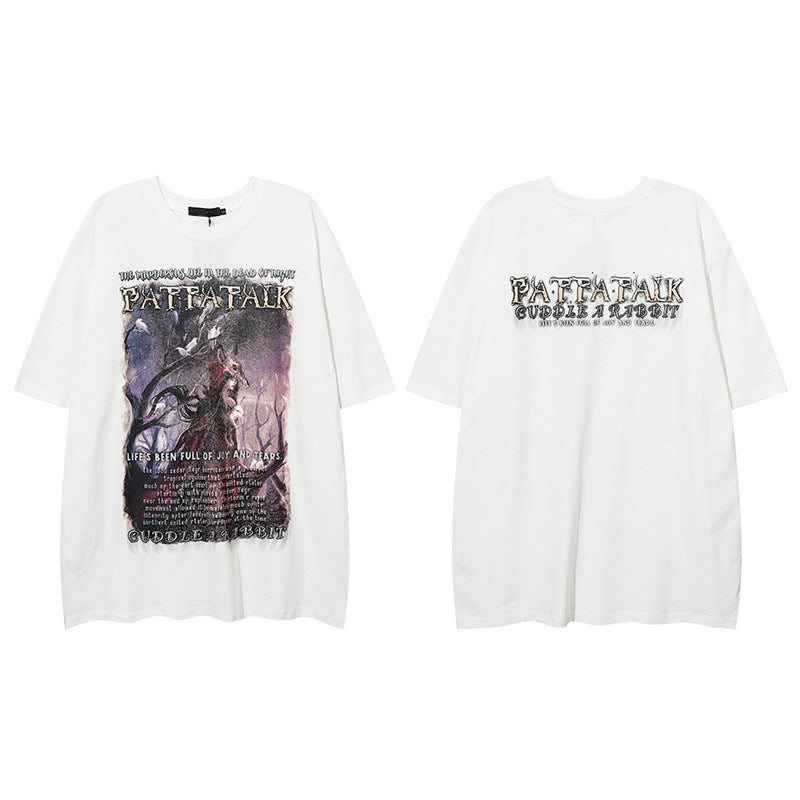 Men T Shirt Three-Dimensional Graffiti Letter Short-Sleeved T-shirt Men and Women Retro Couple