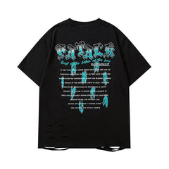 Men T Shirt Retro Dark Ripped Short Sleeve T-shirt Men and Women Loose