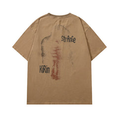 Men T Shirt Distressed Washed Loose Casual Short-Sleeved T-shirt for Men and Women