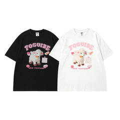 Men T Shirt Fashion Brand Sweet Cool Printed Short-Sleeved T-shirt Men's Loose Couple