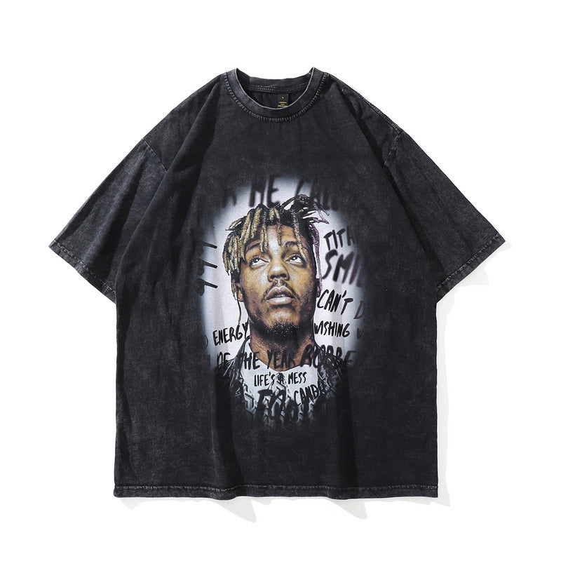 Men T Shirt Worn Looking Washed-out Cartoon Printed Short Sleeve T-shirt for Men and Women