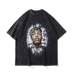 Men T Shirt Worn Looking Washed-out Portrait Short-Sleeved T-shirt Men Hiphop