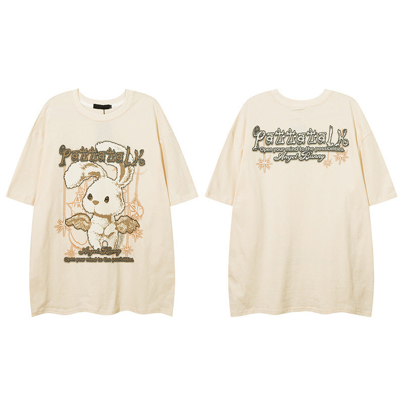 Men T Shirt Retro Cartoon Couple Short Sleeve T-shirt Men and Women Loose