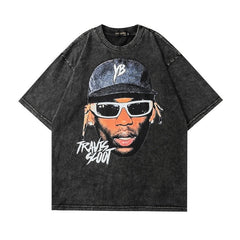 Men T Shirt Washed Old Short-Sleeved T-shirt Men Loose Retro Couple