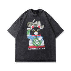 Men T Shirt Vintage Printed Distressed Washed Short Sleeve T-shirt Men and Women Vibe Style