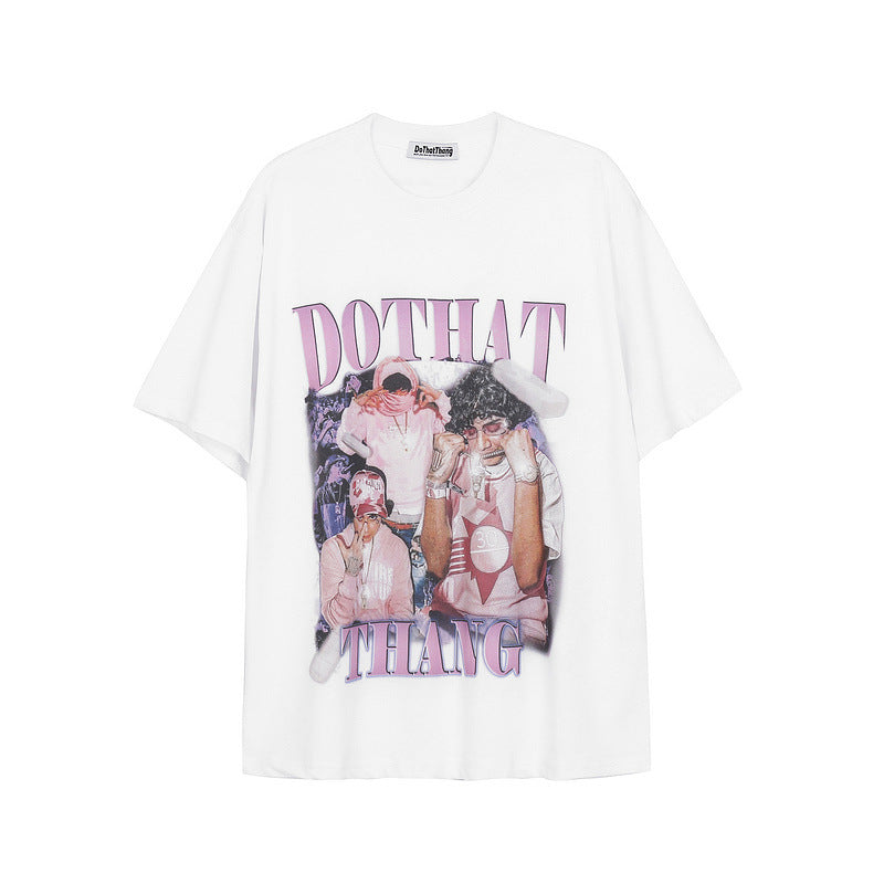 Men's T Shirt Short-Sleeved T-shirt Men's and Women's Hiphop High Street Loose Top