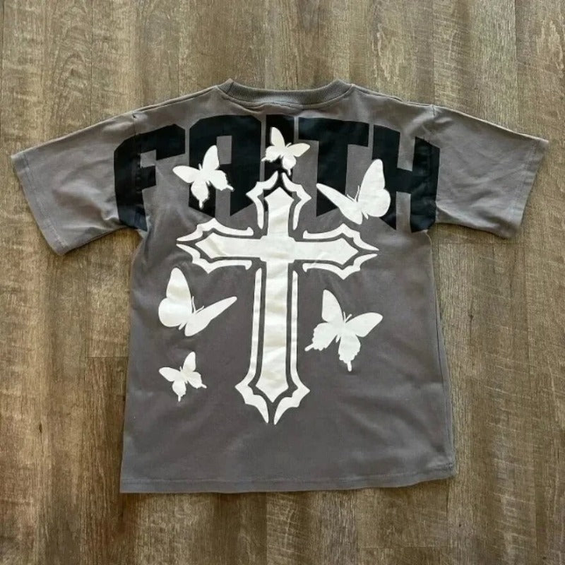 Street Unisex T-shirt Y2K Hip Hop Alphabet Vintage Cross Graphics